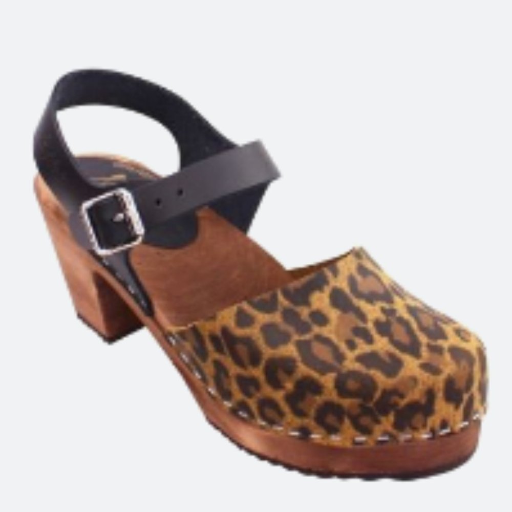 Lotta From Stockholm - Highwood Leopard Print and Black Clogs with Brown Base
